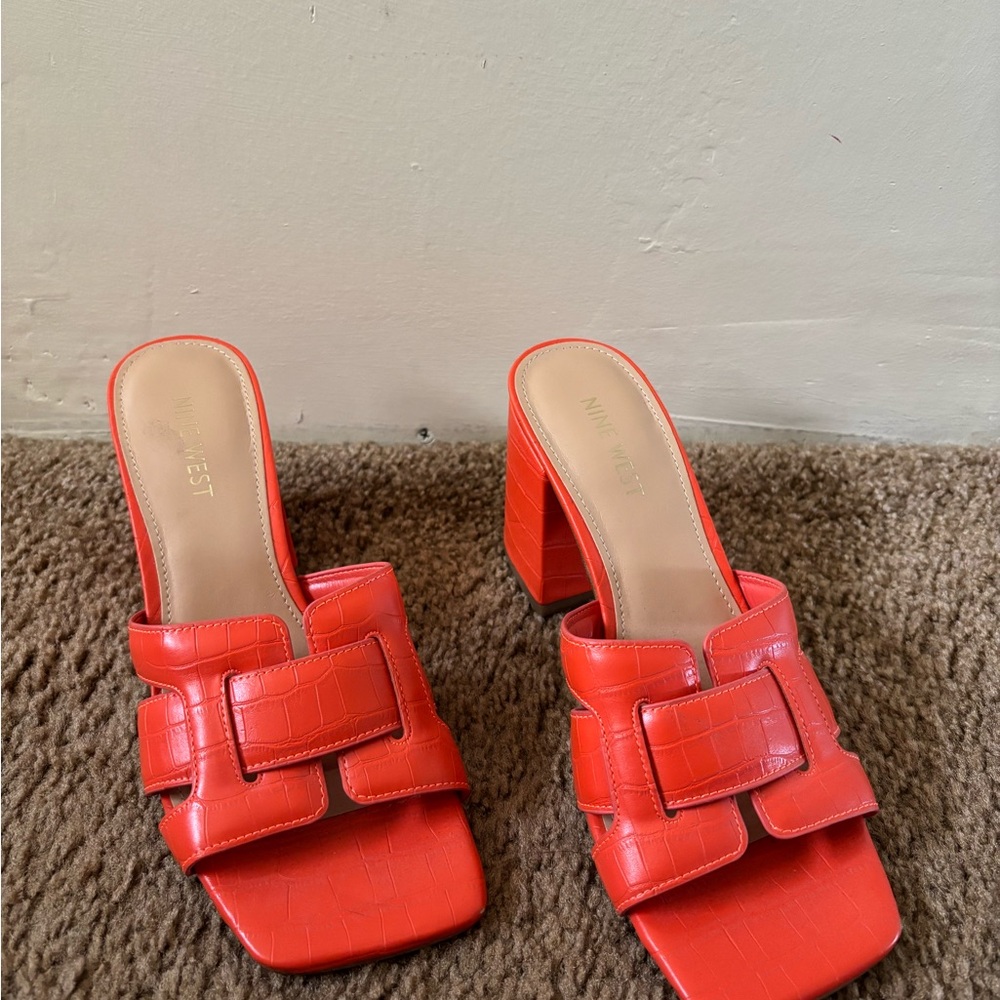 Nine West Orange Block Heel Sandals